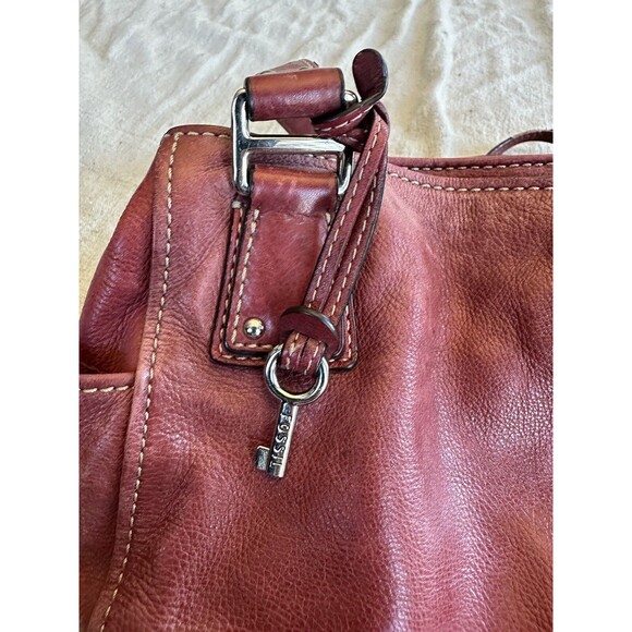 Fossil Red Leather Bag Shoulder Tote Satchel Handbag Pockets - Picture 11 of 11
